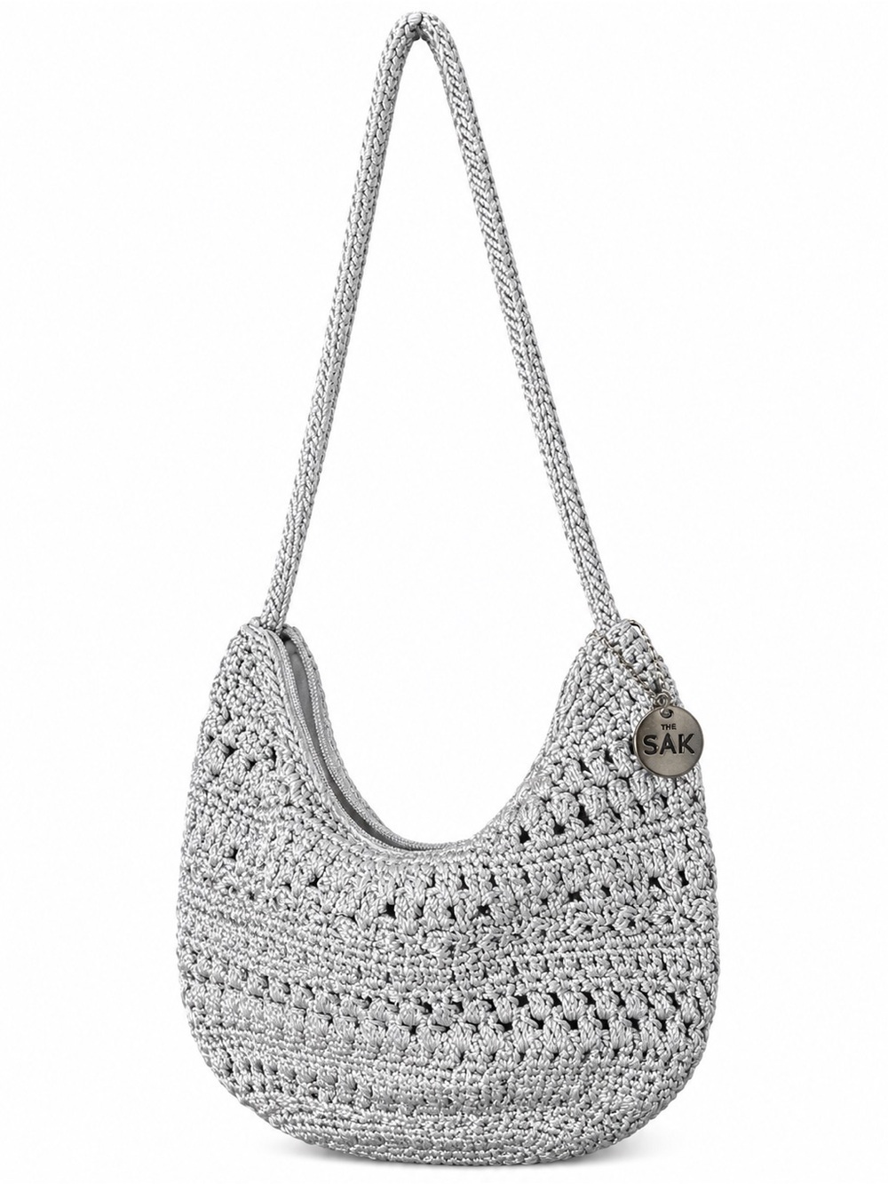 The Sak Silver Crochet Hobo Shoulder Bag